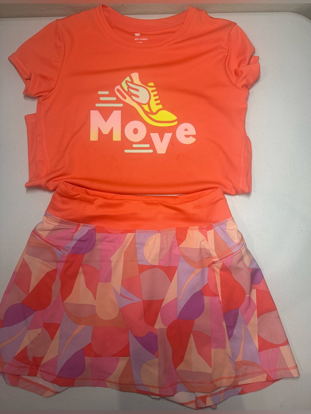 All in Motion Girls Orange Athletic Shirt and Skort Set Size L 10/12